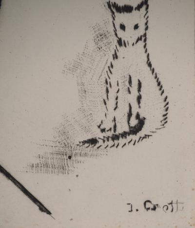 Jean-Joseph CROTTI : Coquelicots et le chaton, Gravure originale signée 2