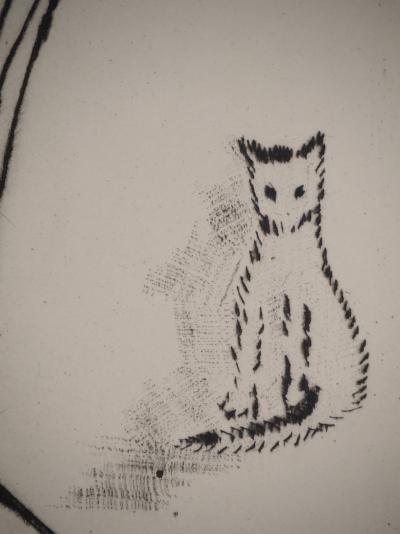 Jean-Joseph CROTTI : Coquelicots et le chaton, Gravure originale signée 2