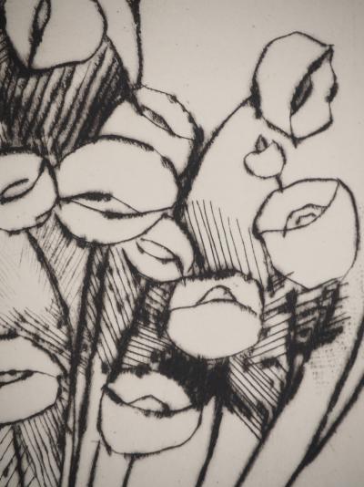 Jean-Joseph CROTTI : Coquelicots et le chaton, Gravure originale signée 2