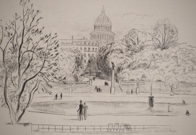Charles BERTHOLD-MAHN : Vue sur le Palais du Luxembourg, Gravure originale signée 2