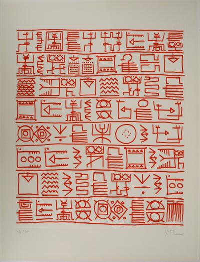 Yona FRIEDMAN : Pictogrammes de la Genèse (Orange), Sérigraphie originale signée 2
