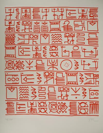 Yona FRIEDMAN : Pictogrammes de la Genèse (Orange), Sérigraphie originale signée 2