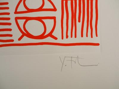 Yona FRIEDMAN : Pictogrammes de la Genèse (Orange), Sérigraphie originale signée 2