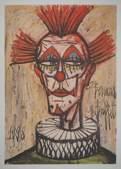 Bernard BUFFET : Le clown à la collerette, Affiche originale d’époque signée 2