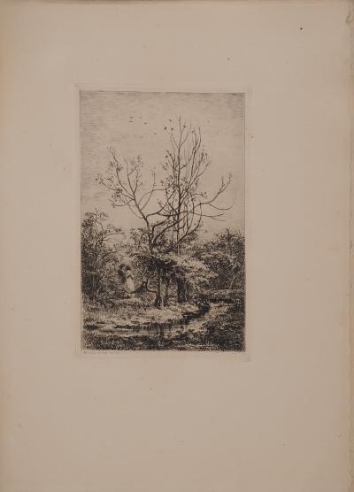 Charles François DAUBIGNY : Le verger, Gravure originale signée 2