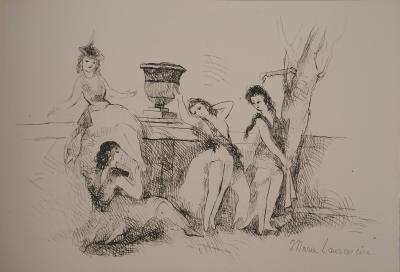 Marie LAURENCIN - Young girl and dog, Original signed drawing