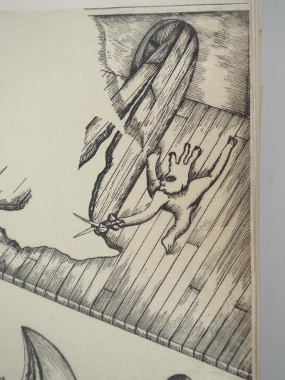 Jean-Claude SILBERMANN : Enseignes sournoises, Le bateau surréaliste, Dessin original signé 2