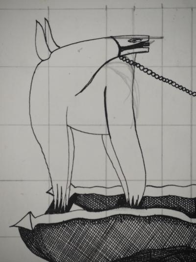 Jean-Claude SILBERMANN : Enseignes sournoises, Le chien de garde, Dessin original signé 2