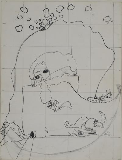Jean-Claude SILBERMANN : Enseignes sournoises, Le village dans la vallée, Dessin original signé 2