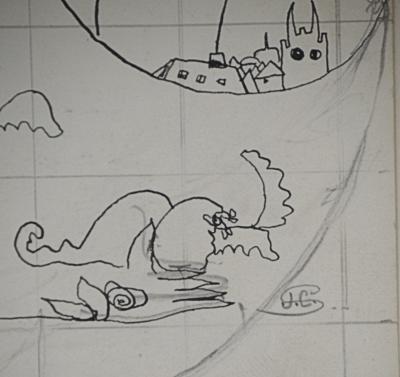 Jean-Claude SILBERMANN : Enseignes sournoises, Le village dans la vallée, Dessin original signé 2