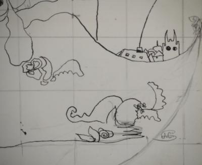 Jean-Claude SILBERMANN : Enseignes sournoises, Le village dans la vallée, Dessin original signé 2