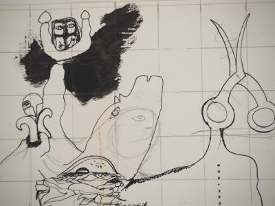 Jean-Claude SILBERMANN : Enseignes sournoises, Antigone à la Salle Pleyel, Dessin original signé 2