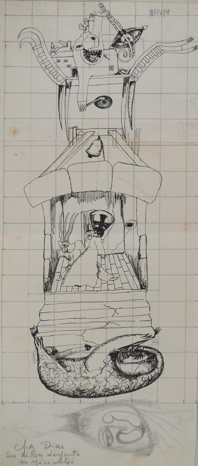 Jean-Claude SILBERMANN : Enseignes sournoises, Chez Dieu, Dessin original signé 2