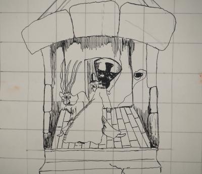 Jean-Claude SILBERMANN : Enseignes sournoises, Chez Dieu, Dessin original signé 2