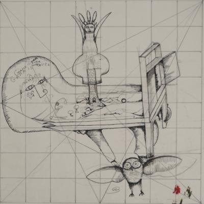 Jean-Claude SILBERMANN : Enseignes sournoises, Le fard et la chouette, Dessin original signé 2