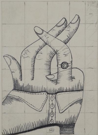 Jean-Claude SILBERMANN : Enseignes sournoises, Les deux mains entrelacées, Dessin originale signé 2