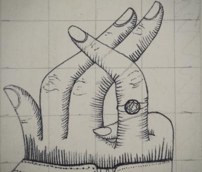 Jean-Claude SILBERMANN : Enseignes sournoises, Les deux mains entrelacées, Dessin originale signé 2