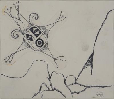 Jean-Claude SILBERMANN : Enseignes sournoises, Masque surréaliste, Dessin original signé 2
