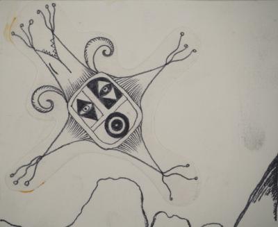 Jean-Claude SILBERMANN : Enseignes sournoises, Masque surréaliste, Dessin original signé 2