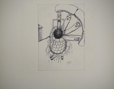 Jean-Claude SILBERMANN : Enseignes sournoises, La chute du puis, Dessin original signé 2