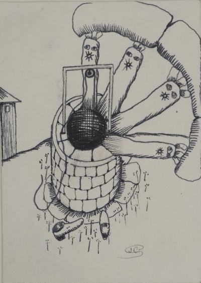 Jean-Claude SILBERMANN : Enseignes sournoises, La chute du puis, Dessin original signé 2