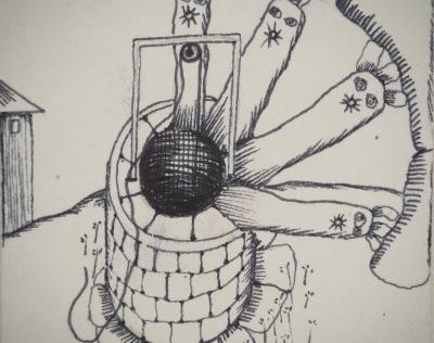 Jean-Claude SILBERMANN : Enseignes sournoises, La chute du puis, Dessin original signé 2