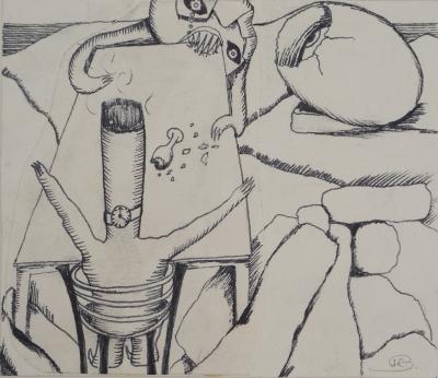 Jean-Claude SILBERMANN : Enseignes sournoises, Le verre de bourbon sur les rochers, Dessin original signé 2