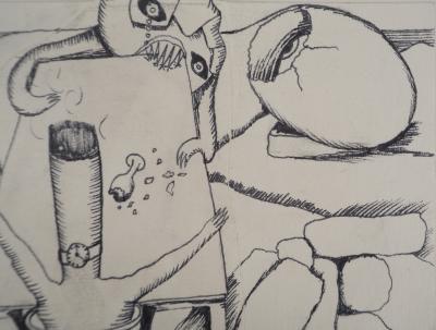 Jean-Claude SILBERMANN : Enseignes sournoises, Le verre de bourbon sur les rochers, Dessin original signé 2