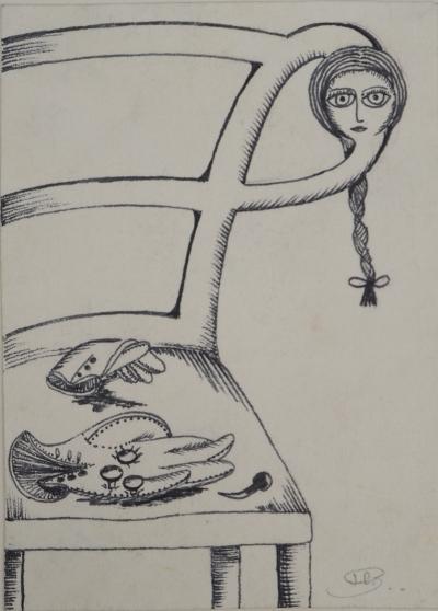 Jean-Claude SILBERMANN : Enseignes sournoises, Poupée surréaliste, Dessin original signé 2