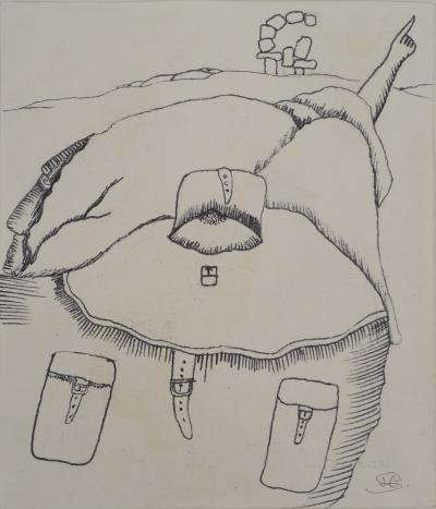 Jean-Claude SILBERMANN : Enseignes sournoises, Le voyageur, Dessin original signé 2