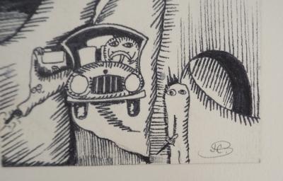 Jean-Claude SILBERMANN : Enseignes sournoises, La balade en voiture, Dessin original signé 2