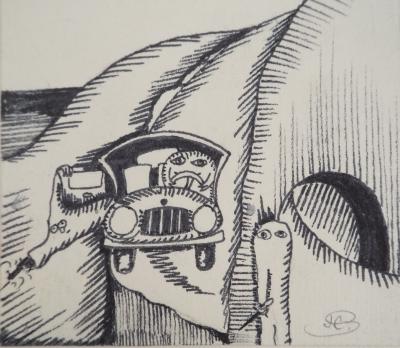 Jean-Claude SILBERMANN : Enseignes sournoises, La balade en voiture, Dessin original signé 2