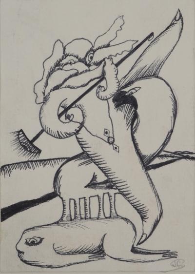 Jean-Claude SILBERMANN : Enseignes sournoises, Le serviteur au balais, Dessin original signé 2