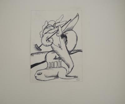 Jean-Claude SILBERMANN : Enseignes sournoises, Le serviteur au balais, Dessin original signé 2