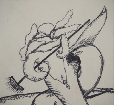 Jean-Claude SILBERMANN : Enseignes sournoises, Le serviteur au balais, Dessin original signé 2