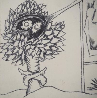 Jean-Claude SILBERMANN : Enseignes sournoises, Le petit déjeuné de la jeune fille, Dessin original signé 2