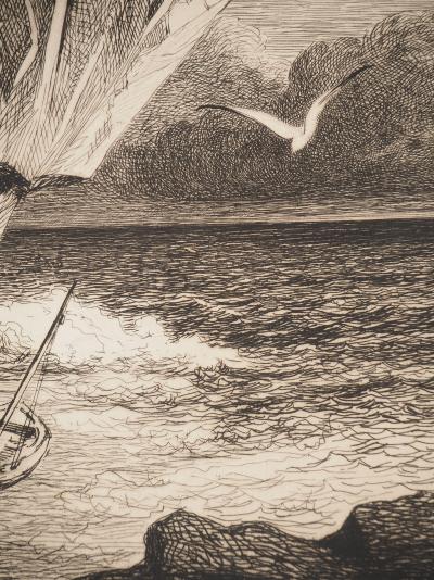 Léon GAUCHEREL : La mer, Gravure originale signée 2