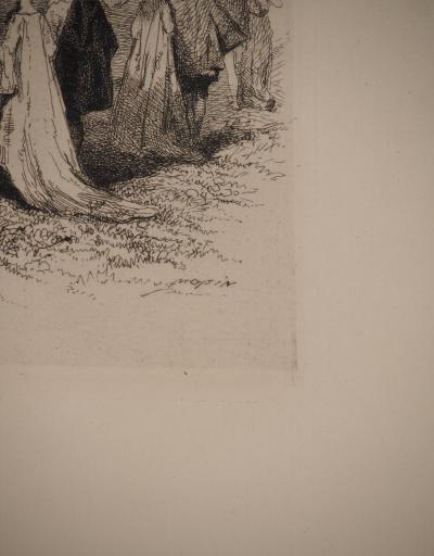 Edmond MORIN : Promenade Galante, Gravure originale signée 2
