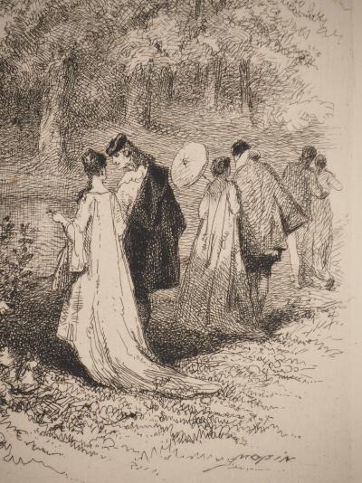 Edmond MORIN : Promenade Galante, Gravure originale signée 2