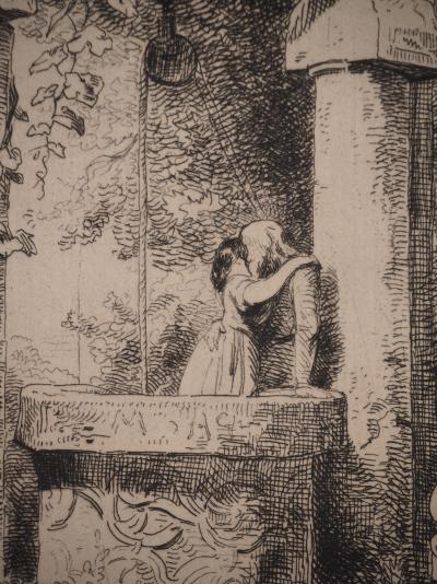 François Louis FRANCAIS : Au bord du puits, Gravure originale 2
