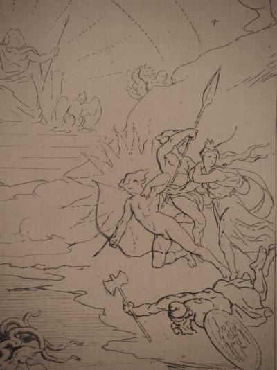 Leopold FLAMENG : Le combat homérique, Gravure originale signée 2