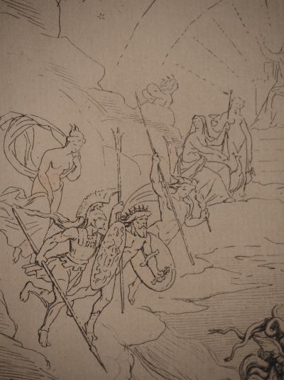 Leopold FLAMENG : Le combat homérique, Gravure originale signée 2