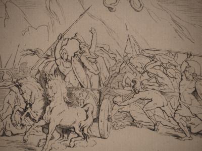 Leopold FLAMENG : Le combat homérique, Gravure originale signée 2
