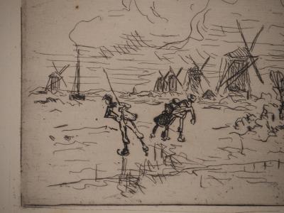 Johan-Barthold JONGKIND : Batavia, Moulins en Hollande, Gravure originale signée 2