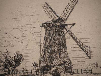Johan-Barthold JONGKIND : Batavia, Moulins en Hollande, Gravure originale signée 2