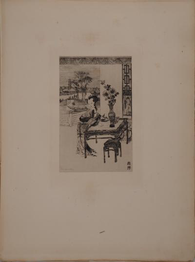 Jules Ferdinand JACQUEMART : Japon, La Pivoine, Gravure originale signée 2