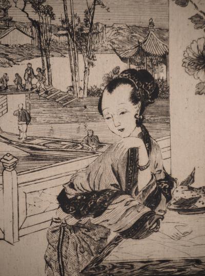 Jules Ferdinand JACQUEMART : Japon, La Pivoine, Gravure originale signée 2