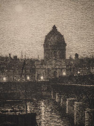 Maxime LALANE : Paris, Le Pont des Arts, Gravure originale signée 2