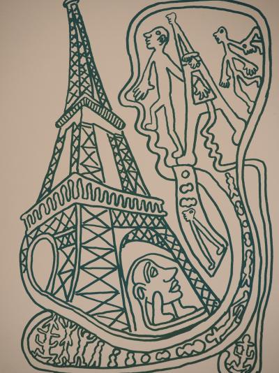 Yvon TAILLANDIER : Paris, La Tour Eiffel en vert, Sérigraphie originale signée 2