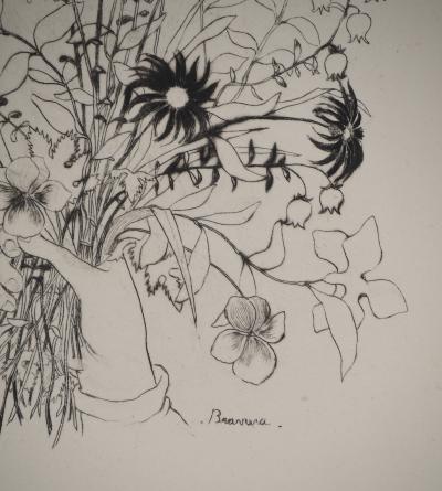 Denyse DE BRAVURA : Les fleurs du jardin, Gravure originale signée 2
